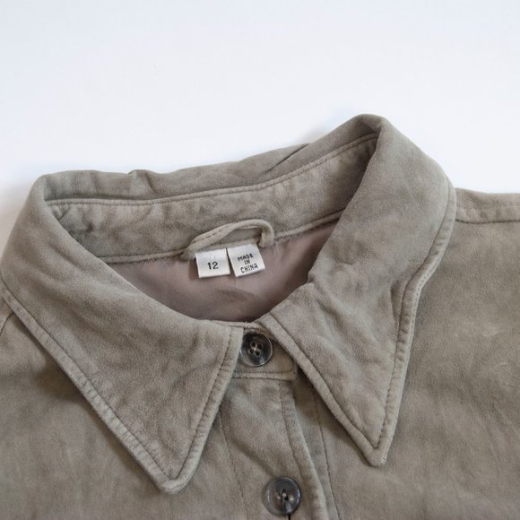 90s/y2k grey leather button down shirt 12 l large / soft leather shirt /long sle - Picture 5 of 5
